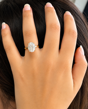 Load image into Gallery viewer, Oval Shape Simulated Diamonds Engagement Ring Solitaire Set Wedding Ring Four Prong Setting 5.00ct Bridal Ring Set In 14K Solid Yellow Gold
