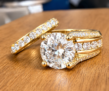 Load image into Gallery viewer, Round Shape Moissanites Engagement Ring Hidden Halo Design Wedding Ring And Matching Band 14K Solid Heavy Yellow Gold Bridal Ring 7.50ctw

