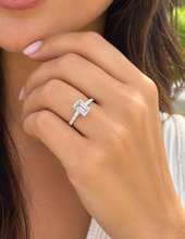 Load image into Gallery viewer, Emerald Cut Moissanite Center And Baguettes Cut Sides Engagement Ring Prong Set Style In 14k White or Yellow Gold Bridal Wedding Ring 2.30ct
