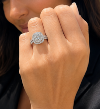 Load image into Gallery viewer, Round Cut Simulated Diamonds Engagement Ring 14K Solid White Gold Halo Split Shank Design Wedding Bridal Ring 5.70ctw

