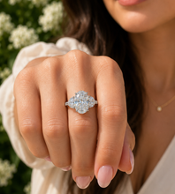 Load image into Gallery viewer, Oval Cut Center And Half Moon And Round Cut Simulated Diamonds Engagement Ring 14K Solid White Gold Bridal Wedding Ring 6.25ctw
