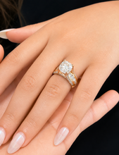 Load image into Gallery viewer, Cushion Cut And Round Cut Sides Diamond Engagement Ring IGI Certified 14k Solid Yellow Gold Hidden Halo Wedding Ring Bridal Ring 4.50 G-VS2
