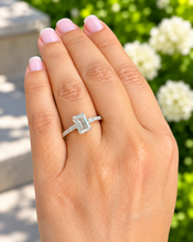 Load image into Gallery viewer, Emerald Cut Moissanite Center And Baguettes Cut Sides Engagement Ring Prong Set Style In 14k White or Yellow Gold Bridal Wedding Ring 2.30ct
