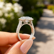 Load image into Gallery viewer, Round Cut Simulated Diamonds Engagement Ring 14K Solid White Gold Halo Split Shank Design Wedding Bridal Ring 5.70ctw
