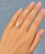 Load image into Gallery viewer, Emerald Shape And Round Cut Moissanite Engagement Ring Inner Halo Wedding Ring Prong Set Bridal Ring 14K Yellow Gold Propose Ring 3.10ctw
