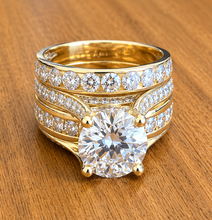 Load image into Gallery viewer, Round Shape Moissanites Engagement Ring Hidden Halo Design Wedding Ring And Matching Band 14K Solid Heavy Yellow Gold Bridal Ring 7.50ctw
