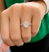Load image into Gallery viewer, Oval Shape and Round Cut Sides Moissanites Engagement Ring And Matching Band Halo Wedding Set Lady's Bridal Set 14K Solid Rose Gold 2.00ctw
