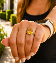 Load image into Gallery viewer, Oval Shape Natural Yellow Citrine Engagement Ring Halo Ring Wedding Anniversary Ring Large 14K Solid yellow Gold Right Hand Ring 6.00ctw
