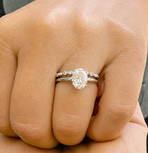 Load image into Gallery viewer, Oval Cut Moissanite And Round Cut Sides Engagement Ring And Band Set Solitaire Bridal Ring Set 14K Solid White Gold Wedding Ring Set 3.15ctw

