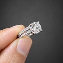 Load image into Gallery viewer, Round Cut Diamond Engagement Ring And Matching Band Inner Halo IGI Certified Wedding Set 14k White Gold Women's Bridal Set 2.10ctw
