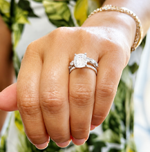 Load image into Gallery viewer, Elongated Cushion Cut and Round Cut Sides Simulated Diamonds Engagement Ring And Matching Band 14K Solid White Gold Wedding Set 6.50ctw
