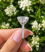 Load image into Gallery viewer, Oval Cut Center And Half Moon And Round Cut Simulated Diamonds Engagement Ring 14K Solid White Gold Bridal Wedding Ring 6.25ctw

