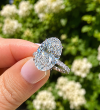 Load image into Gallery viewer, Oval Shape And Round Cut Moissanite Engagement Ring Hidden Halo Wedding Ring 14K Solid White Gold Propose Ring 6.25ctw
