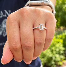 Load image into Gallery viewer, Emerald Cut Moissanite Center And Baguettes Cut Sides Engagement Ring Prong Set Style In 14k White or Yellow Gold Bridal Wedding Ring 2.30ct
