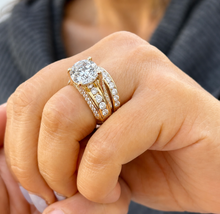 Load image into Gallery viewer, Round Shape Moissanites Engagement Ring Hidden Halo Design Wedding Ring And Matching Band 14K Solid Heavy Yellow Gold Bridal Ring 7.50ctw
