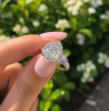 Load image into Gallery viewer, Oval Cut Center And Half Moon And Round Cut Simulated Diamonds Engagement Ring 14K Solid White Gold Bridal Wedding Ring 6.25ctw
