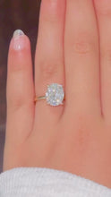 Load and play video in Gallery viewer, Oval Shape Simulated Diamonds Engagement Ring Solitaire Set Wedding Ring Four Prong Setting 5.00ct Bridal Ring Set In 14K Solid Yellow Gold
