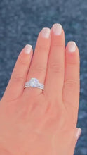 Load and play video in Gallery viewer, Round Cut Simulated Diamonds Engagement Ring And Two Matching Bands Set Halo Wedding Set Prong Set Propose Bridal Set 14K White Gold 3.70ct
