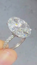 Load and play video in Gallery viewer, Oval Shape And Round Cut Moissanite Engagement Ring Hidden Halo Wedding Ring 14K Solid White Gold Propose Ring 6.25ctw
