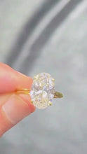 Load and play video in Gallery viewer, Oval Shape And Round Cut Moissanite Engagement Ring Halo Wedding Ring Prong Set Bridal Ring 14K Yellow Gold Propose Ring For Her 4.15ct
