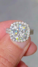 Load and play video in Gallery viewer, Round Cut Simulated Diamonds Engagement Ring 14K Solid White Gold Halo Split Shank Design Wedding Bridal Ring 5.70ctw
