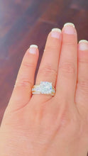 Load and play video in Gallery viewer, Cushion Cut and Round Cut Moissanites Engagement Ring Hidden Halo Design Wedding Ring Set In 14K Solid Heavy Yellow Gold Bridal Ring 6.50ctw
