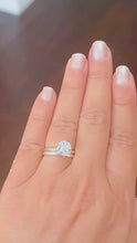 Load and play video in Gallery viewer, Solitaire Round Cut Simulated Diamonds Engagement Ring And Band Six Prong Set 7.0mm Wedding Ring Set 14K Solid White Gold Bridal Set 1.20ct
