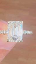 Load and play video in Gallery viewer, Emerald Cut Center And Round Cut Moissanites Engagement Ring Set In 14K Solid Yellow Gold Wedding Bridal Ring Set 3.25ctw
