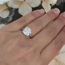 Load and play video in Gallery viewer, 14K Solid Rose Gold Cushion Cut Forever One Moissanite Engagement Ring Deco, Bridal, Wedding, Anniversary, Four prong, Solitaire 4.00ctw
