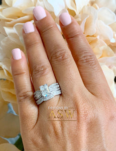 14k White Gold Radiant Cut Moissanite And Diamonds Engagement Ring And Band Set Anniversary, Wedding, Propose 3.30ctw