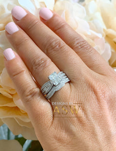 14k White Gold Radiant Cut Moissanite And Diamonds Engagement Ring And Band Set Anniversary, Wedding, Propose 3.30ctw