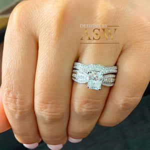 14k White Gold Radiant Cut Moissanite And Diamonds Engagement Ring And Band Set Anniversary, Wedding, Propose 3.30ctw