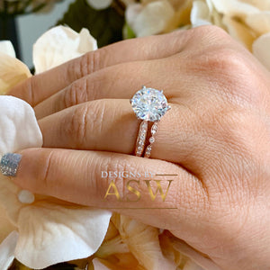 4.50ct women's round cut moissanite and natural diamond engagement ring and band bridal wedding set in solid 14k rose gold