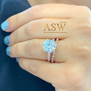 4.50ct women's round cut forever one moissanite and natural diamond engagement ring and band bridal wedding set in solid 14k rose gold