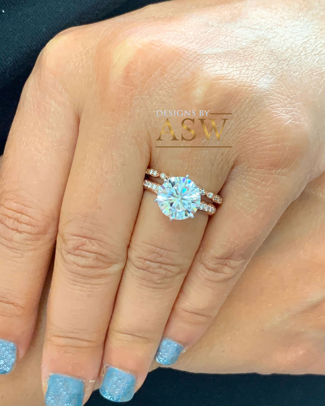 4.50ct women's round cut forever one moissanite and natural diamond engagement ring and band bridal wedding set in solid 14k rose gold