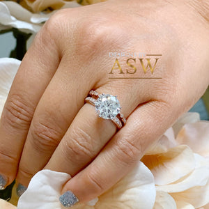 4.50ct women's round cut moissanite and natural diamond engagement ring and band bridal wedding set in solid 14k rose gold