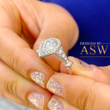 Load image into Gallery viewer, Unique 14K White Gold Pear And Round Cut Natural Diamonds Engagement ring Bezel Set Filigree Antique Style 1.85ctw

