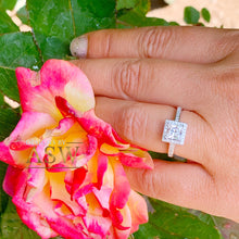 Load image into Gallery viewer, 14k Solid White Gold Princess Cut Moissanite And Round Cut Natural Diamond Engagement Ring Art Deco Style Halo 1.70ct

