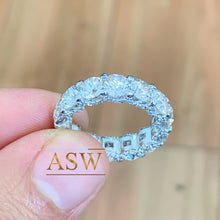 Load image into Gallery viewer, 14K Solid White Gold Round Cut Moissanite Eternity Band Three sided Deco, Bridal, Wedding, 5.50mm 7.00ct

