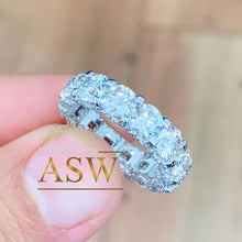 Load image into Gallery viewer, 14K Solid White Gold Round Cut Moissanite Eternity Band Three sided Deco, Bridal, Wedding, 5.50mm 7.00ct
