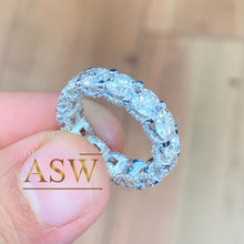 Load image into Gallery viewer, 14K Solid White Gold Round Cut Moissanite Eternity Band Three sided Deco, Bridal, Wedding, 5.50mm 7.00ct
