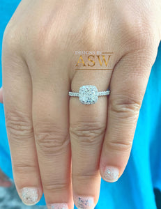 Women's 14K White Gold Cushion Cut and Round Cut Diamond Engagement Ring Halo Bridal Wedding Anniversary Natural Diamonds 1.60ct