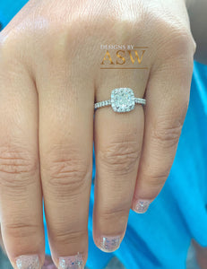 Women's 14K White Gold Cushion Cut and Round Cut Diamond Engagement Ring Halo Bridal Wedding Anniversary Natural Diamonds 1.60ct