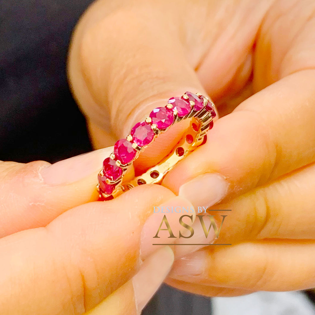 14K Solid Yellow Gold Round Cut Natural Ruby Eternity band Prong Set Band 4.00ctw