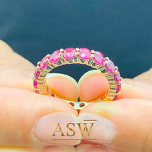 Load image into Gallery viewer, 14K Solid Yellow Gold Round Cut Natural Ruby Eternity band Prong Set Band 4.00ctw
