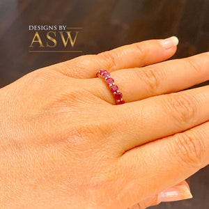14K Solid Yellow Gold Round Cut Natural Ruby Eternity band Prong Set Band 4.00ctw