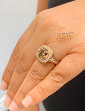 Load image into Gallery viewer, 14k Solid Rose Gold Cushion Cut Smoky Topaz And Natural Diamonds Engagement Ring Bezel Set Wedding, Anniversary, Bridal Halo Large 3.70ctw
