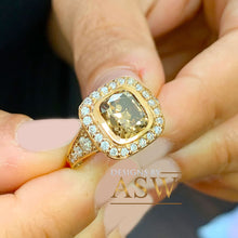 Load image into Gallery viewer, 14k Solid Rose Gold Cushion Cut Smoky Topaz And Natural Diamonds Engagement Ring Bezel Set Wedding, Anniversary, Bridal Halo Large 3.70ctw
