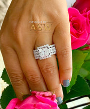 Load image into Gallery viewer, Heavy Huge 14k solid white gold princess, emerald baguettes and round cut moissanite engagement ring and two bands halo 4.80ctw
