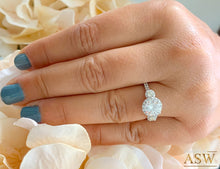 Load image into Gallery viewer, 14k Solid White Gold Round Cut Forever One Moissanite and Natural Diamond Engagement Ring Three stone Style Halo Bridal Wedding 2.15ct
